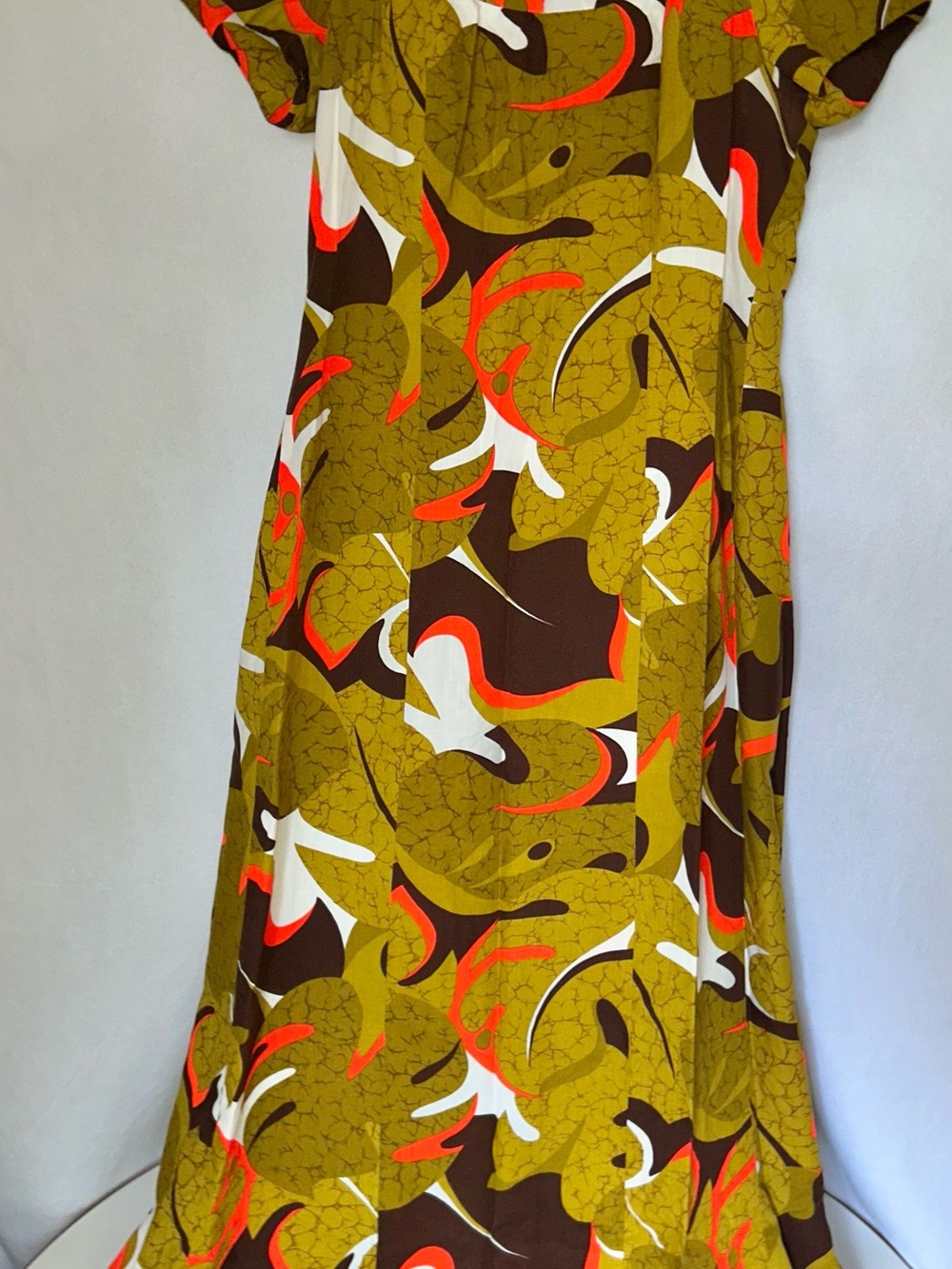 Authentic Vintage Hawaiian Olive Abstract Print Maxi Dress  Orange  Brown White